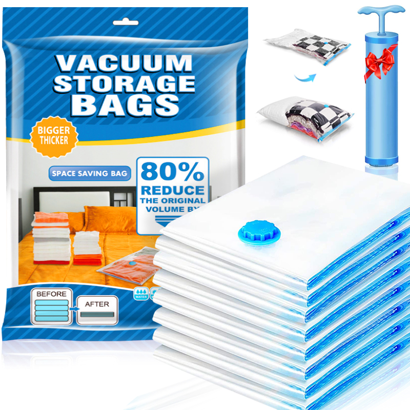 1/5/10pc Vacuum Storage Bags，for Bedding，Pillows，Towel，Clothes Space Saver ​Travel Storage Bag，With Hand-Pump，Vacuum Bag Package