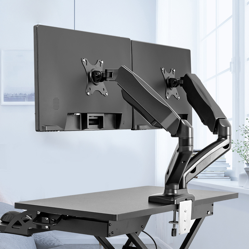 BEISHI Dual Monitor Desktop Mounting Bracket for 13 to 27-Inch LCD Screens Rotation & Tilt Adjustable Two-Arm Desk Stand