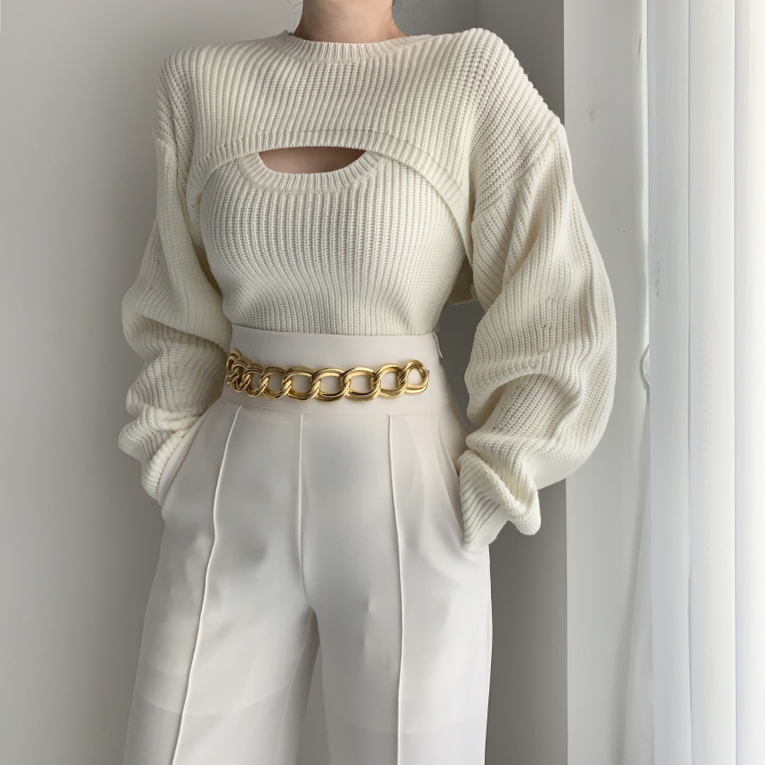  Autumn  Style Sweater Women  Casual Knit Sweater Vest Top Two Piece Set Female Outer Wear Pullover Sweater