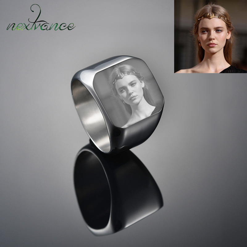Nextvance Customized Engrave Signet Ring Square Big Width Band Ring Name Po Personalized Gift for Biker Jewelry Bague Homme