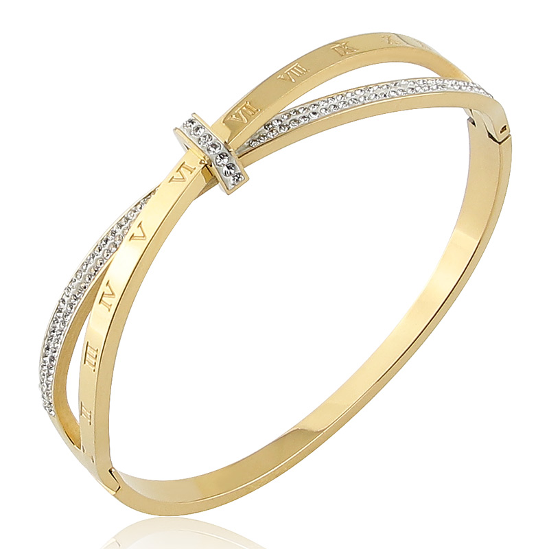 Stainless Steel  Jewelry Crystal Bracelets Cross Roman Numerals  Bangle For Women's Who Love Gifts Wholesale