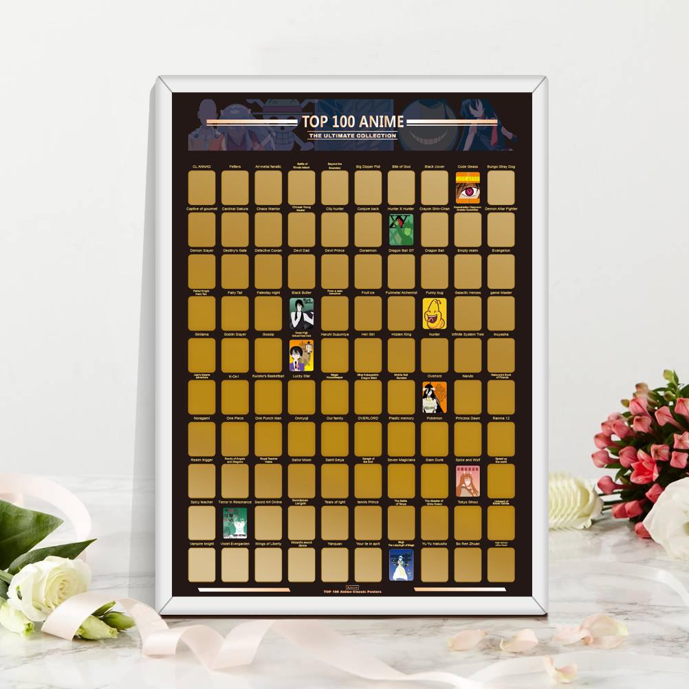Decoration Home Top 100 Anime Scratch Off Poster Anime Bucket List Premium and Artistic Icons Great Gift For Anime Enthusiasts