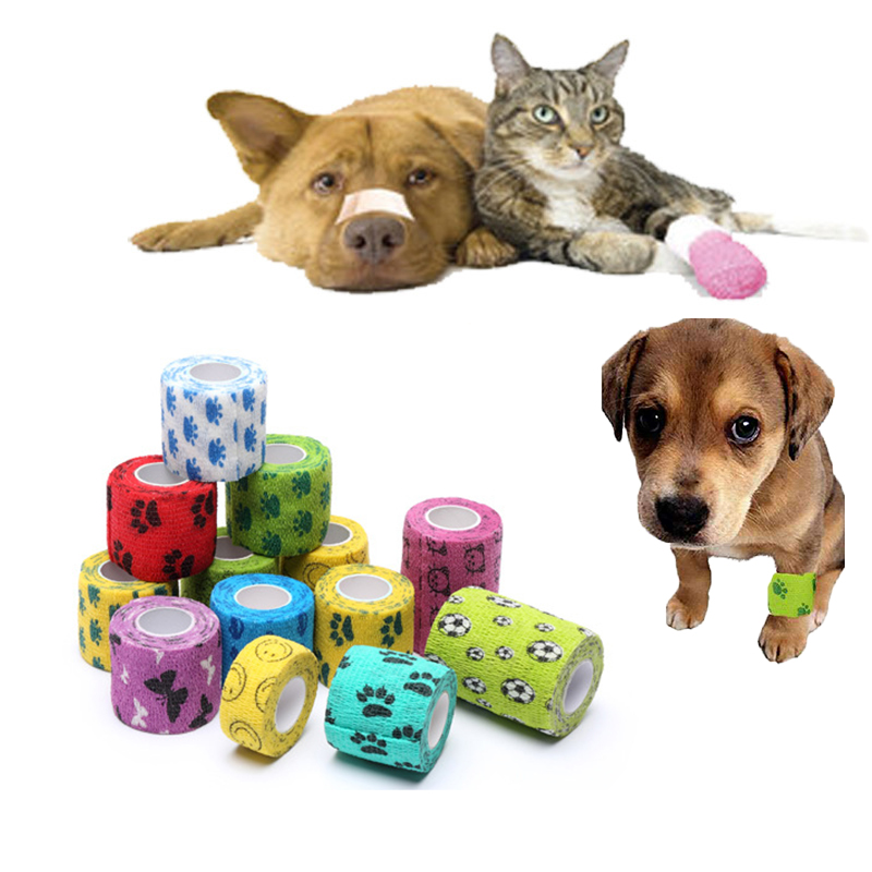 10Rolls Pet Self-adhesive Elastic Bandage Dog And Gauze Cat Joint Fixation Wound Dressing Band Aid Clinic Supplies Random Color