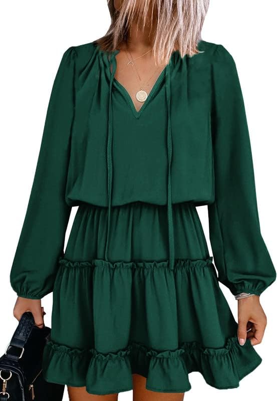 Dokotoo Womens 2024 Split V Neck Ruffle Chiffon Elegant Mini Short Skirt Dresses