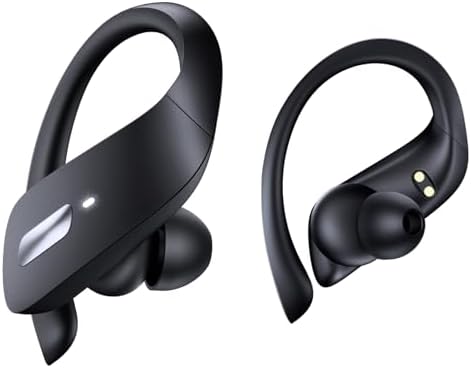 Ear buds Wireless Earbuds 80Hrs Playtime Bluetooth 5.3 Headphones Build-in Mic IPX7 Waterproof Sport Wireless Earphones with Earhook Premium Sound Dual LED Display Headset for Workout Phone TV Black