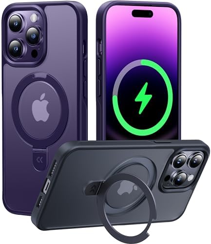 CASEKOO Genuine Official Magnetic Ring Stand for iPhone 14 Pro Max Case [Military Drop Protection] [Compatible with MagSafe] Matte Translucent Slim iPhone 14 ProMax Case 6.7'' 2022, Purple